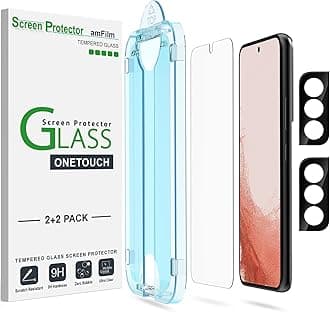 OneTouch Screen Protector for Samsung Galaxy S22 Plus 6.6 inch, Samsung Galaxy S22 + 6.6 inch, 9H Hardness with Camera Lens Protector, Bubble Free, Tempered Glass, 2 Pack