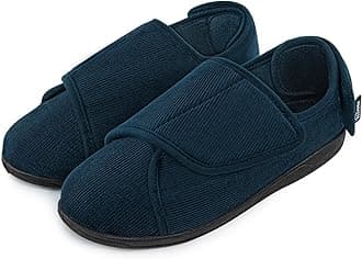 HomeTopMen's Corduroy Slippers Comfy Adjustable Hook and Loop Memory Foam Wide Indoor House Shoes for Diabetic Swollen Feet