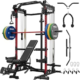 - Power Cage, 2000LB Power Rack with Independent Dual Pulley System, Multi-Function Home Gym Workout Machine for Cable Crossover