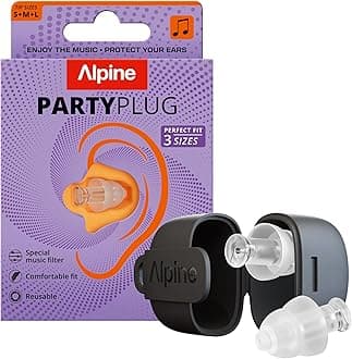 Alpine PartyPlug Ear Plugs for Concerts - New & Improved - 19dB Noise Reduction - Festival Essential Hearing Protection - Reusable Earplugs for Music, Concerts & Raves - 3 Tip Sizes - Transparent