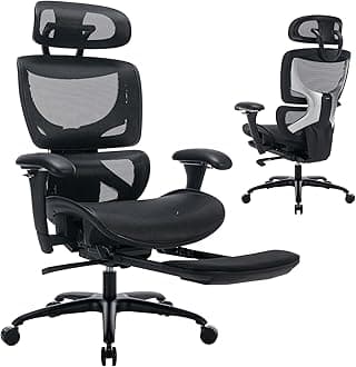 COLAMY Ergonomic Mesh Office Chair, Ergonomic Desk Chair with Footrest, Executive High Back Computer Desk Chair with Lumbar Support, Headrest and Adjustable 3D Arms, Tilt Lock and Lumbar Support-Black