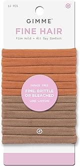 Beauty Fine Hair Elastic Bands - Slim-Fit Elastic Ties for Fine, Brittle, or Bleached Hair - No-Dent, Gentle-Grip Ponytail Holders for All-Day Comfort - 12 Pack, Brown/Tan