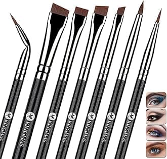 KINGMAS 7pcs Eyeliner Brush Set, Angled Flat Gel Eye Liner Makeup Brushes, Ultra Thin Liner Brush, Fine Point Eyeliner Brushes for Women Girls