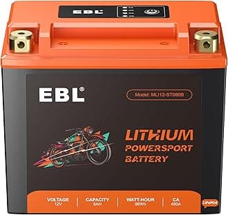 EBL Lithium Motorcycle Battery LiFePO4 YTX20-BS 12V 8Ah 480A Compatible ATV, UTV, Jet Ski, Quad, Lawn Mower, Tractor, Scooter,Motocross, Motorboat and Generator Battery