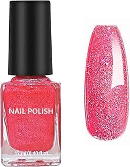 Glitter Nail Polish - Quick Dry Nail Varnish - Red Nail Polish - Vegan Long Lasting No Need Cure 7 Days Lasting No Need Baking Nail Art