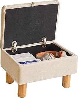 Ottoman with Storage, Small Foot Rest for Couch 16x12x9.5inch, Safety Hinge Flip Top Foot Stool Ottoman Load up to 330lb for Living Room Dorm Beige YD-JD1361