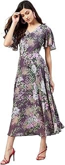 rareWomen Casual Mauve Colour Calf Length Floral Dress