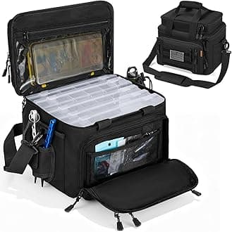 Fishing Tackle Bag - Holds 3400-3600 Size Tackle Boxes -Saltwater & Freshwater Fishing Bags - Padded Shoulder Strap Fishing Bags (Black) (Bag Only)
