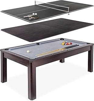 GoSports 3 in 1 Pool, Dining, & Table Tennis Combo Table and Storage Benches - 7 ft or 8 ft - Convertible Billiards and Table Tennis with Accessories