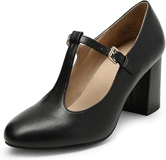 Low Chunky Heels for Women T-Strap Mary Jane Pumps Wedding Dress Shoes