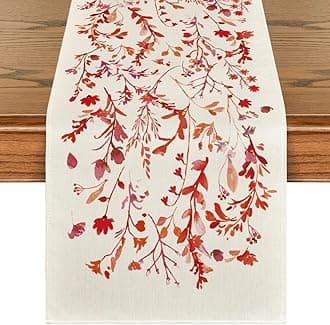 Artoid Mode Floral Leaves Valentine's Table Runner, Wild Flowers Seasonal Kitchen Dining Table Decoration for Home Party Decor 13x120 Inch