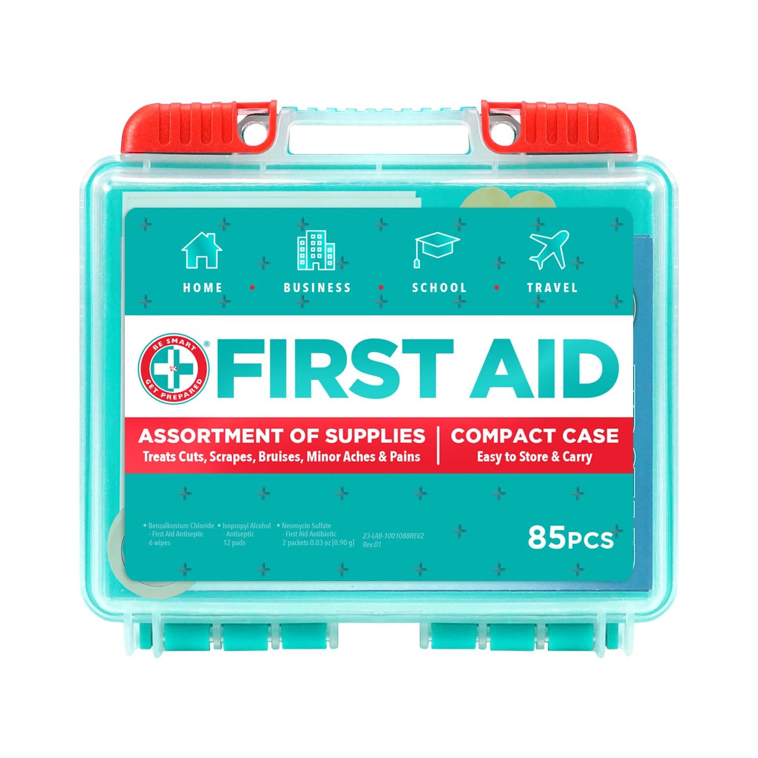 Be Smart Get Prepared 85 Piece First Aid Kit: Clean, Treat, Protect Minor Cuts, Scrapes. Home, Office, Car, School, Business, Travel, Emergency, Survival, Hunting, Outdoor, Camping & Sports, FSA HSA
