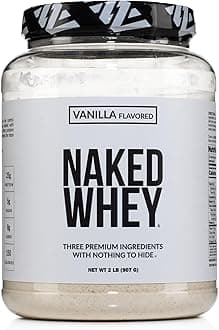 NAKED Whey Vanilla Protein Powder - Only 3 Ingredients - Grass Fed Whey Protein Powder, Vanilla Flavor, and Organic Coconut Sugar, NSF Certified, No GMO, No Soy, and Gluten Free - 24 Servings