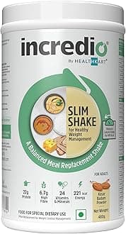 by HealthKart Slim Shake for Weight Management (Kesar Badam, 480g) | 22g Triple Blend Protein (Whey, Soy & Casein) High Fibre, Low Calories, 24 Vitamins & Minerals, Meal Replacement Shake