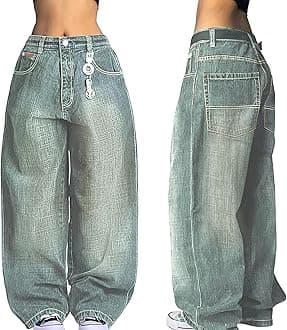 EMMIOL Women Boyfriends Hip Hop 90s Vintage Baggy Jeans Loose Denim Pants Mid-Low Waist Jeans