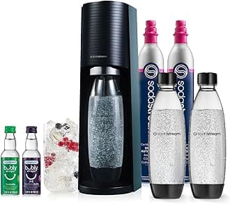 SodaStream - Terra Sparkling Water Maker | VALUE BUNDLE | CQC CO2 system | Includes 2x CO2 Cylinders, 3x 32 Fl Oz Dishwasher Safe Bottles, 2x Bubly Flavor Drops | Combine with Pepsi Flavors | Black
