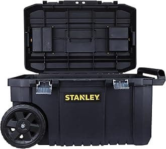STANLEY STST1-80150 Essential Tool Chest With Removable Tray For Organized Storage, 30 Kg Weight Capacity, Geometric Metal Latches, 7” Wheels For Portability,Durable Telescopic Handle, 44x33.3x11.9 cm