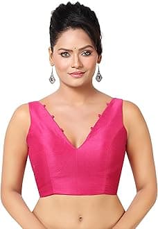 Madhu FashionWomen's Sleeveless Solid Pattern V Neck Readymade Saree Blouse