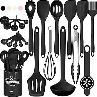22-Piece Silicone Cooking Utensils Set，Heat Resistant & Dishwasher Safe Kitchen Tools, Black Non-Scratch Spatula Set for Nonstick Cookware (Black)