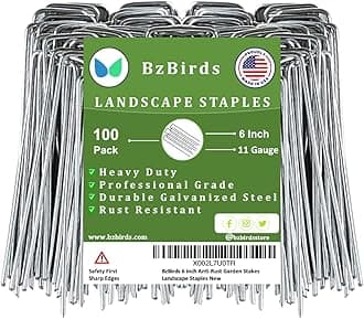 USA Made 100 Pack Landscape Staples 6 inch 11 Gauge Garden Stakes Galvanized Landscape Fabric Pins | Metal Stakes for Ground Cover Holding Fence Christmas Decorations Irrigation Tubing