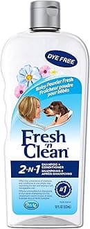PetAg Fresh ’n Clean 2-N-1 Conditioning Shampoo, Baby Powder Scent - 18 oz - Moisturizes with Vitamin E & Aloe Vera - Strengthens & Repairs Coats - Soap Free