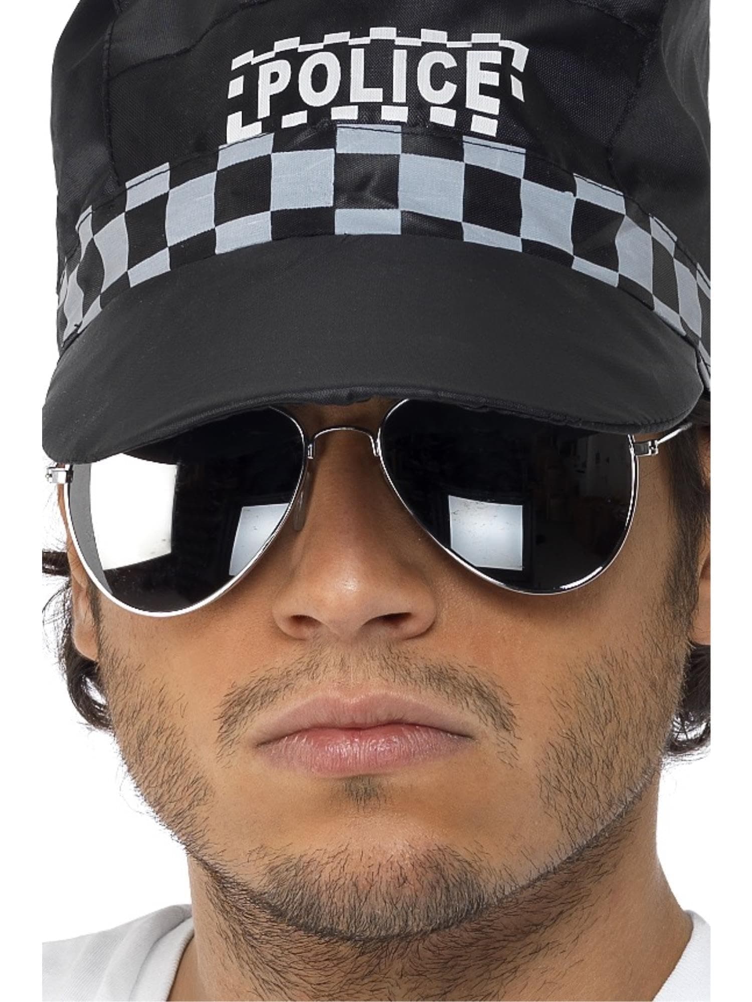 Smiffys Aviator Specs, Silver Mirror, Silver & Black Silver Frame, Cops & Robbers Fancy Dress, Adult Dress Up Accessories