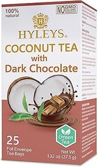Wellness Natural Coconut Tea With Dark Chocolate - 25 Tea Bags (Gmo Free, Gluten Free, Dairy Free, Sugar Free & 100% Natural)
