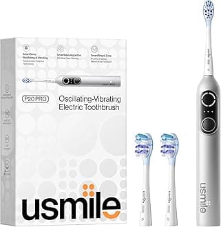 usmile P20 PRO Oscillating-Vibrating Electric Toothbrush, Electric Toothbrush for Adults, Rechargeable Travel Powered Toothbrush with Timer, 90-Day Battery Life
