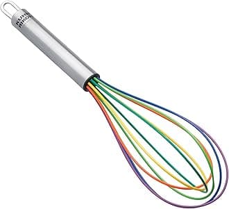 COLORI® Silicone Balloon Whisk – For Mixing, Baking & Cooking – Non-Stick Safe, Stainless Steel Handle, Dishwasher Safe, 8 Inch, Rainbow