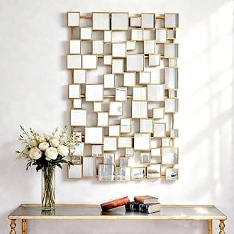 Gold Modern Wall Mirror - 45"×30" Large Metal Framed Decorative Mirror, Unique Mosaic Design Wall Mirrors for Living Room Entryway Hallway Home Art Decor