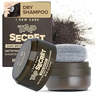 I DEW CARE Biotin Clarifying Dry Shampoo - Tap Secret Dark Brown | Strengthening & Volumizing, Powder Type, Refillable, Travel size, Non-aerosol, Brunette, Korean Ginseng, Teen Girl Gifts, 0.24 Oz