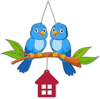 Artvibes Cute Pair of Birds Wooden Wall Hanging for Home Decoration | Garden Balcony | Office | Cafe | Decorative Door Hanging | Festive Decor Art Items (WH_9109N), Pack of 1