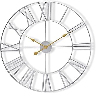 Sorbus Large Wall Clock for Living Room Decor - 12 inch Big Wall Clock Decorative - Battery Operated - Roman Numeral Analog Large Clock for Bedroom, Room, Home, Kitchen, Office, Wall Decor (Silver)