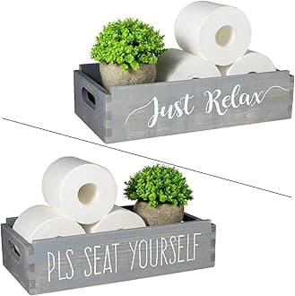 TJ.MOREE Please Seat Yourself/Just Relax Bathroom Decor Box Farmhouse New Home Housewarming Gift Mason Jars and Artificial Flower Box Powder Room Decor Rustic Home Decor