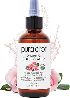 PURA D'OR 4 Oz Organic Rose Water Toner - USDA Certified 100% Pure Full Skin Hydration, Control Excess Oils- Cleanses & Softens - Promotes Healthy Skin - for All Skin Types (Packaging May Vary)