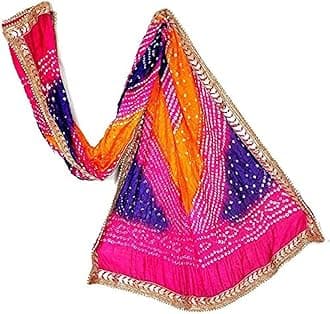 PK HUB Women's Silk Jaipuri Rajasthani Bandhani Bandhej Heavy Dupatta with Gota Work and Latkan