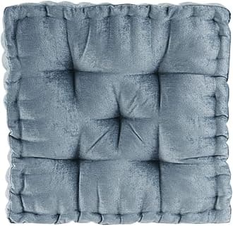 Intelligent Design Azza Floor Pillow, Large Cushions Sitting for Adults, Floor Pillow for Meditation or Yoga, Lustrous Chenille Tufted with Scalloped Edges for Bench/Chair Cushion, 20"x20"x5" Aqua