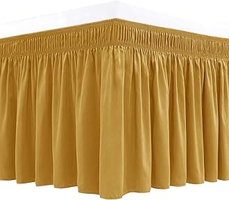 Biscaynebay Wrap Around Bed Skirts for Queen Beds15 Drop, Christmas Gold Adjustable Elastic Dust Ruffles Easy Fit Wrinkle & Fade Resistant Silky Luxurious Fabric Machine Washable