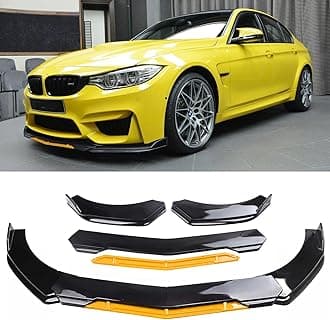 Universal Front Lip for Car,Glossy Black Front Bumper Lip, ABS Adjustable Sharp Corner Front Bumper Lip Splitter Protector Replacement for Most Vehicle (Glossy Black w/Yellow)