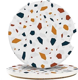 Car Coaster for Cup Holders,Terrazzo Ceramic Car Cup Coaster Anti Slip Cork Base 2Pcs Auto Accessories for Women Men 2.56 Inch