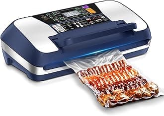 95kpa Vacuum Sealer Machine, Commercial Full Automatic Food Sealer, Vacuum Sealer for Food with Cutter, 10 Pre-cut Bags & Bag Rolls and Accessory Hose, Fully Starter Kits, Dark Blue