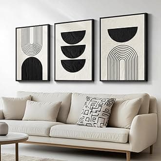 VAN GOGH ART Framed Boho Wall for Living Room Large 3 Piece Modern Black and Beige Abstract Geometric Pictures Wall Decor Farmhouse Vintage work Home Decor for Bedroom Home Office Hallway Total Size