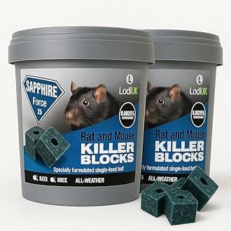 Rat & Mouse Poisoning Blocks Max Strength Bait Blocks Single Feed Rodent Killer Block Fast Acting All Weather Sapphire BLOKS - Pack of 2.