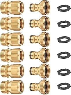 FINEST+ Garden Hose Quick Connector, Solid Brass 3/4 Inch Thread Fitting No-Leak Water Hose Female and Male Easy Connect (6 Sets)