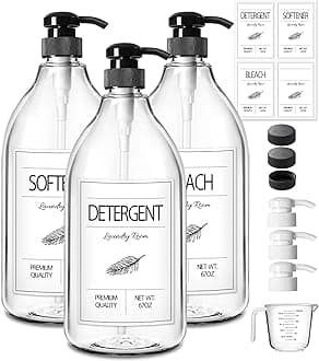 GMISUN Laundry Detergent Soap Dispenser, Liquid Laundry Detergent Dispenser, Container for Farmhouse Laundry Room Decor, Organizer for Liquid SoftenerBleach Heavy Duty Plastic Bottle(64 Oz 3 Pack)