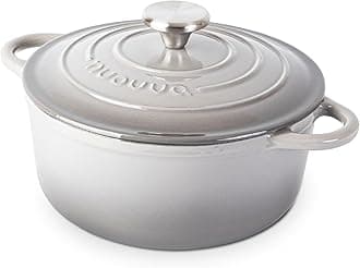 Nuovva Enamelled Cast Iron Dutch Oven Pot with Lid – 3.1 Quart Casserole Dish – Ceramic Dutch Oven for Bread Baking, Roasting, Braising & Stews – Oven Safe up to 500°F – 22cm Light Grey
