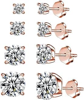 925 Sterling Silver Stud earrings Set | White Gold Plated Hypoallergenic Stud Earrings | Cubic Zirconia Stud Earrings for Women (2mm,3mm,4mm,5mm,6mm,7mm) 8 CZ colors options