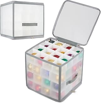 DECO EXPRESS Christmas Ornament Storage Box Christmas Decoration Storage Baubles Box with Dividers Zipped Wreath Bag Decorations Bags (White Decorations Box)