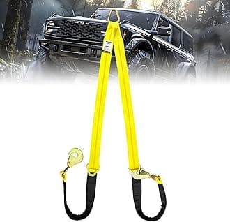 Axle V-Bridle Tow Strap, 2" x 6' Axle Tie Down Straps 4700LBS, with Snap Hooks Cordura Sleeve and Axle Straps, D Ring Middle, ATV Car Truck Recovery Tow Trailer Strap