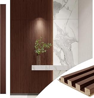 Art3d Slat Wood Wall Paneling for Interior and Ceiling Decoration - Pack of 4pcs + 1pc End-Trim, Size 108 x 5.7in.- Walnut